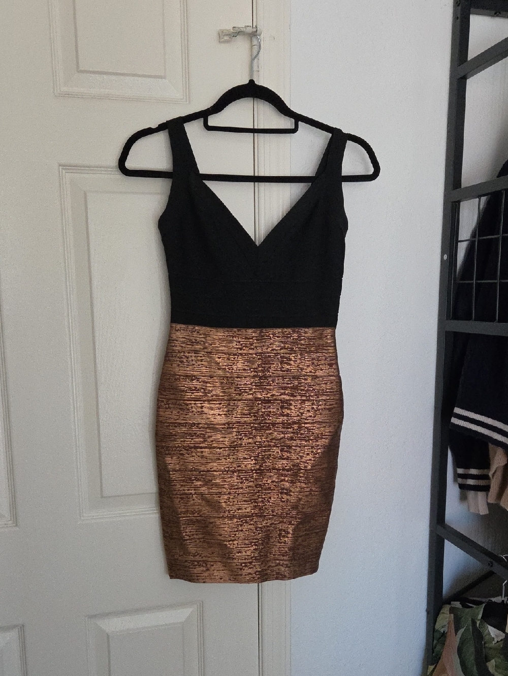 Black & Bronze Sheath Dress with V-Neck